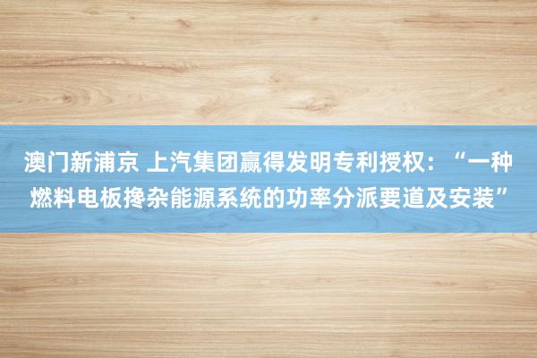 澳门新浦京 上汽集团赢得发明专利授权：“一种燃料电板搀杂能源系统的功率分派要道及安装”