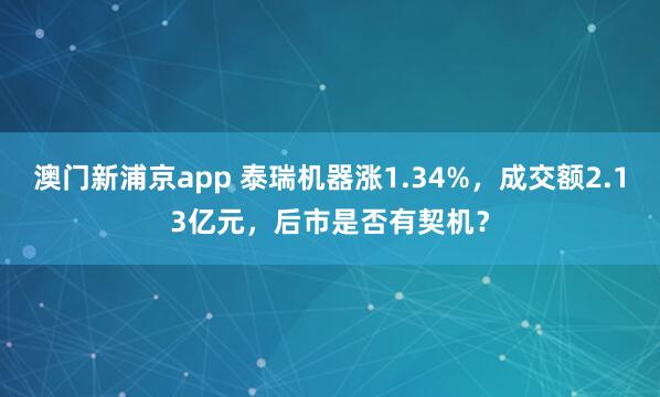 澳门新浦京app 泰瑞机器涨1.34%，成交额2.13亿元，后市是否有契机？